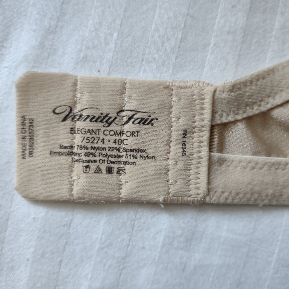 Womens Bra Vanity Fair Underwire Support Elegant Comfort Sz 40C - Picture 4 of 6